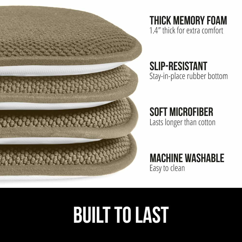 GORILLA GRIP Slip Resistant Chair Cushions, No Ties Required, Set of 6 Memory