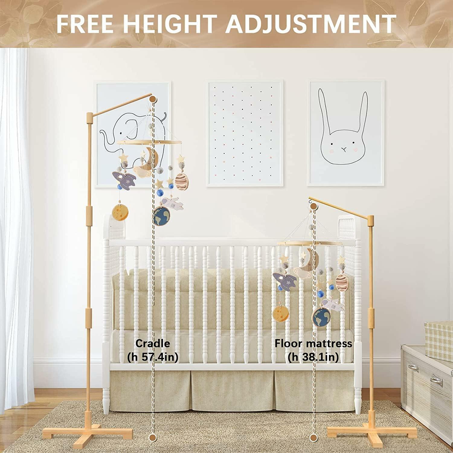 FEISIKE Baby Crib Mobile Arm, 57.4 Inch Mobile Arm for Crib Wooden Nursery Decor