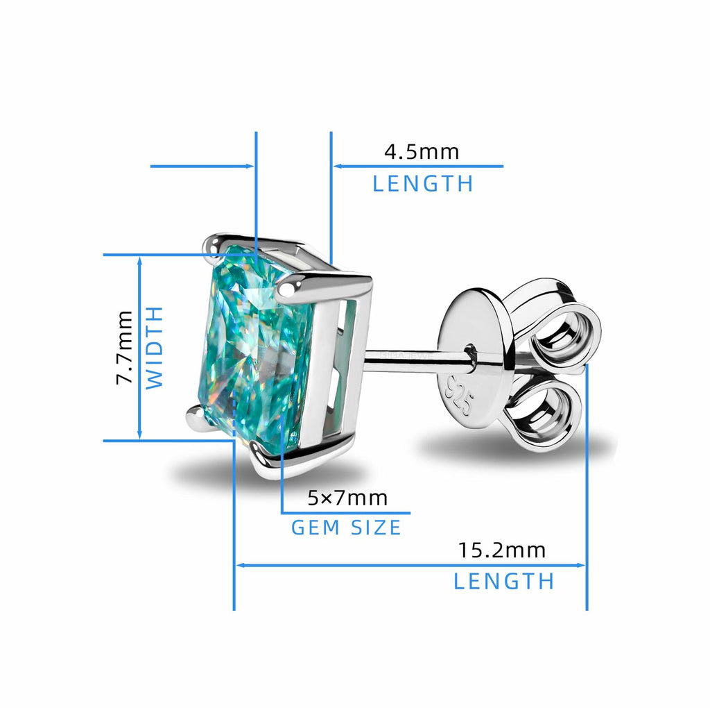 GIGAJEWE Blue Green Color Moissanite Stud Earrings Radiant Cut Moissanite