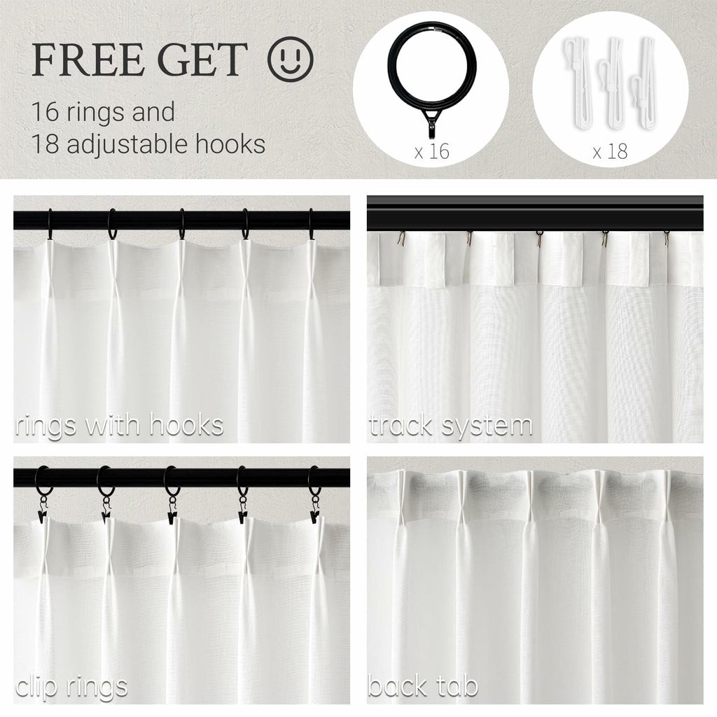 Pinch Pleated Sheer Curtains 84 Inches Long,Light Filtering Semi Sheer White