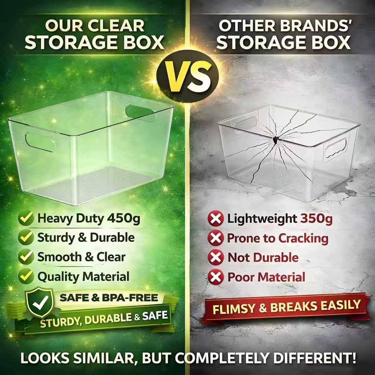Joymeezo Set of 8 Clear Plastic Storage Bins, 6 Large +2 Small Pantry Organizers