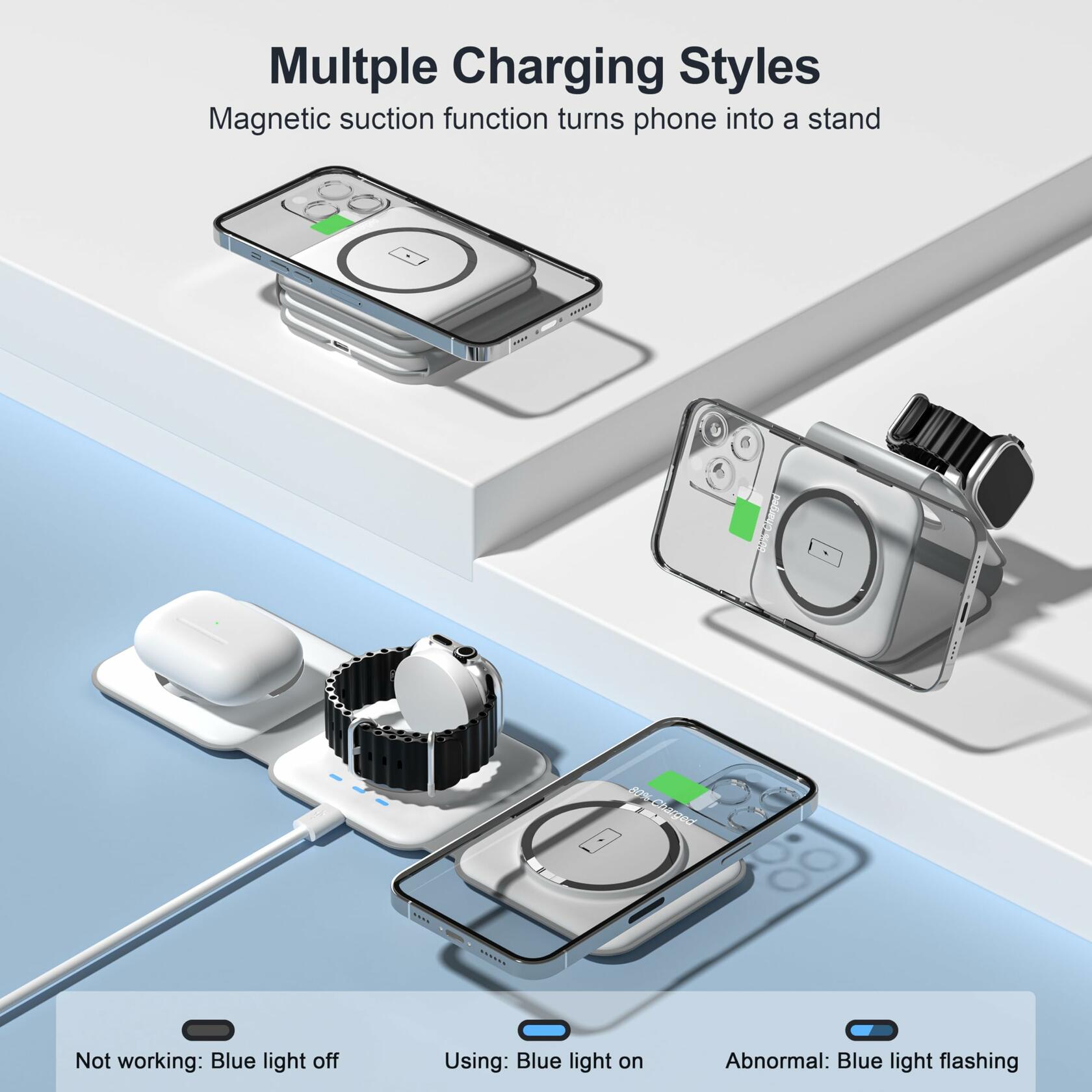 UCOMX 3 in 1 Charging Station for Multple Devices,Foldable 3 in 1 Wireless