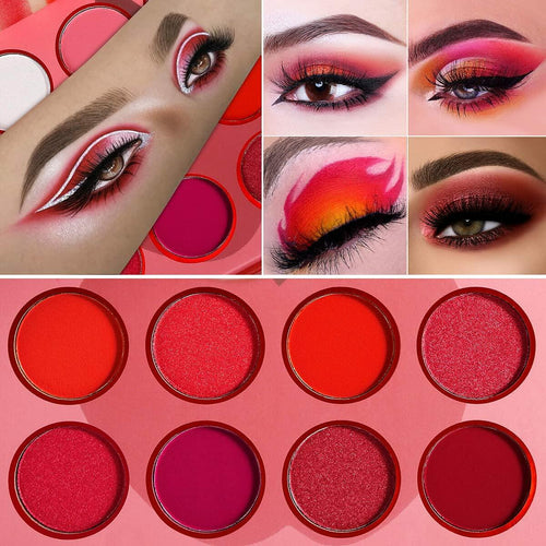 Red Eyeshadow Palette, 12 Colors Matte Shimmer Highly Pigmented Red Goth Makeup