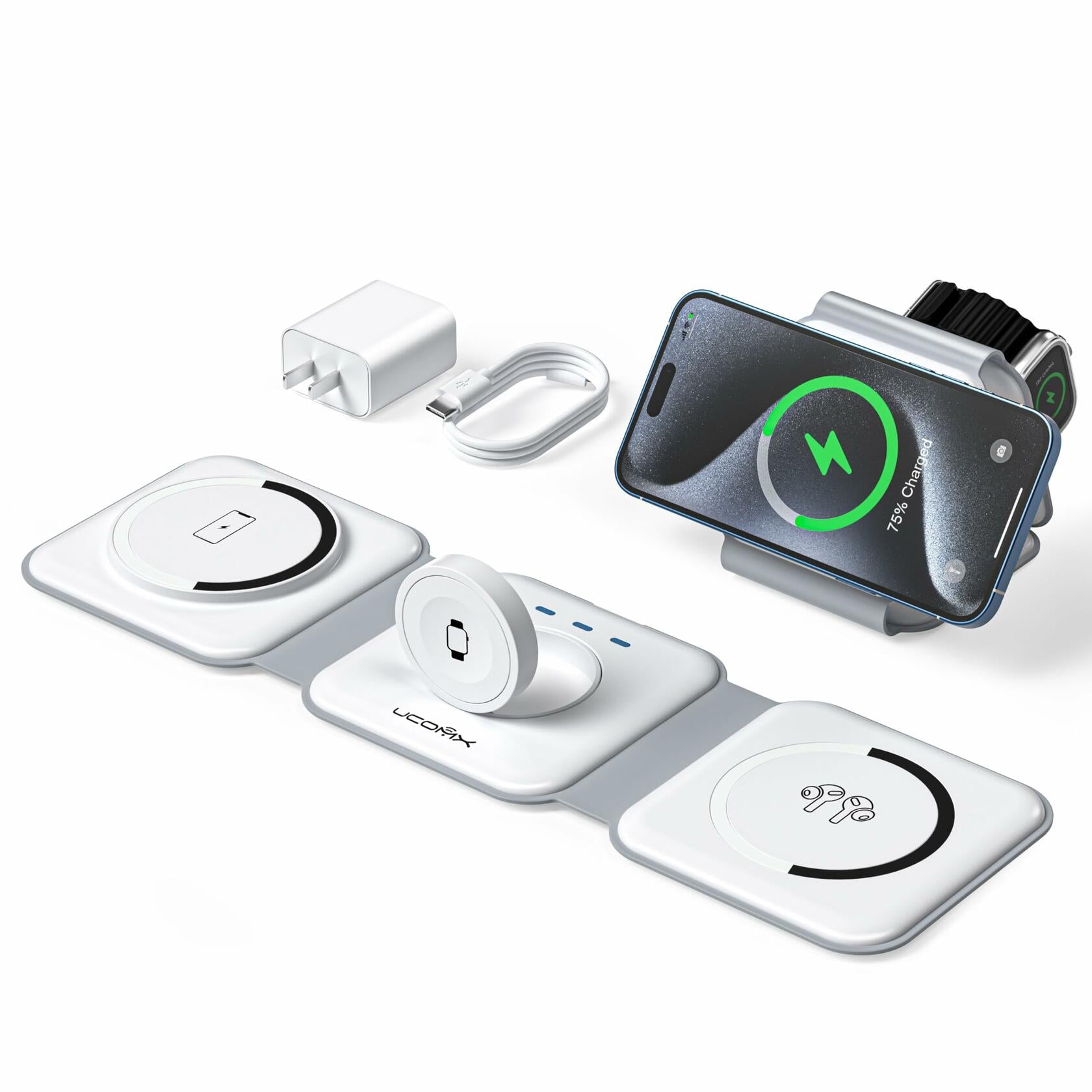 UCOMX 3 in 1 Charging Station for Multple Devices,Foldable 3 in 1 Wireless