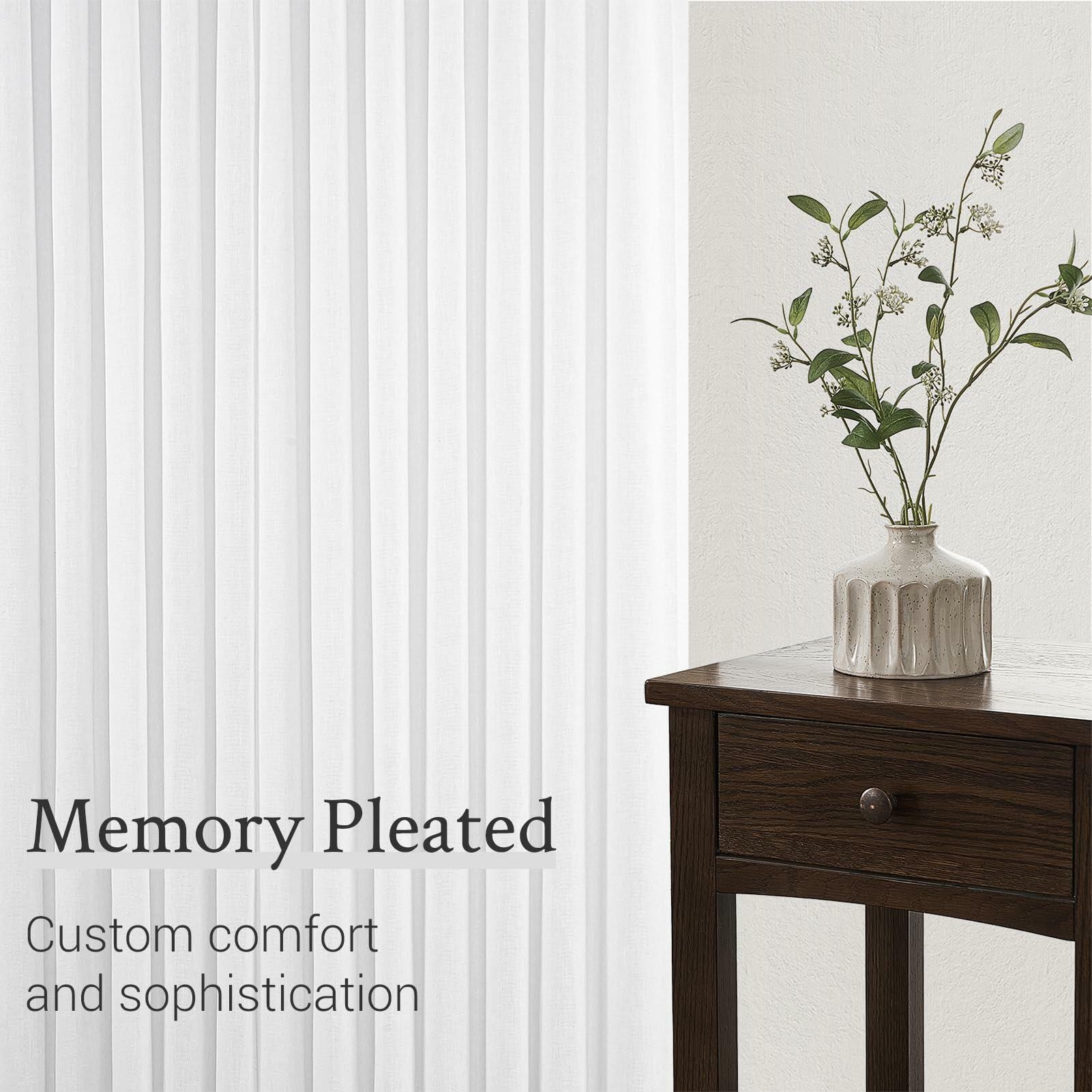 Topfinel Beige White White Linen Curtains 96 Inches Long for Living Room,Pinch