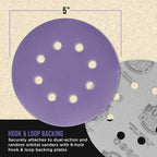 Dura-Gold Premium 400 Grit 5" Purple Film Ceramic Sanding Discs, 8-Hole Pattern,