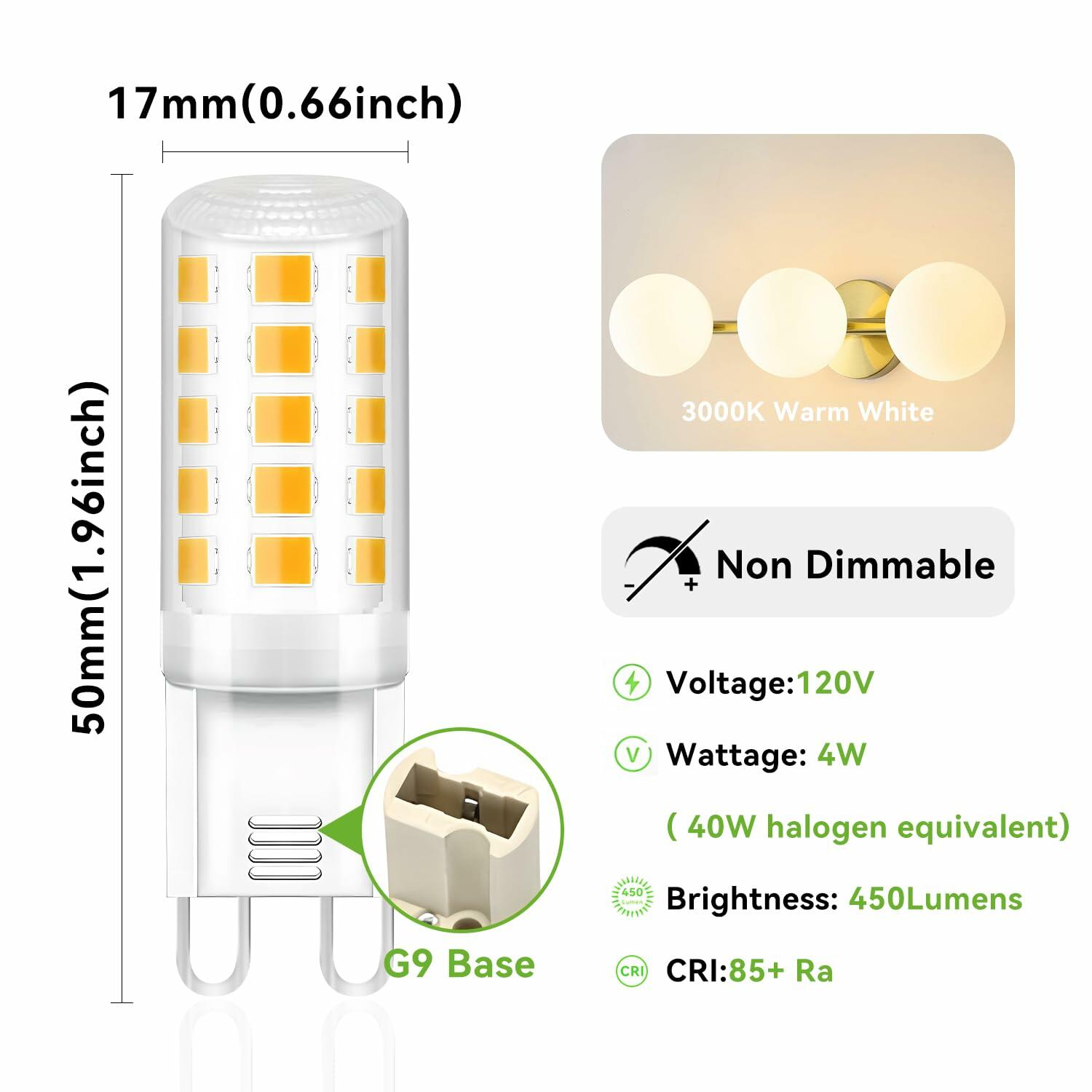 TJOY 24 Pack G9 LED Bulb 4W, 40 Watt Equivalent Halogen, 3000K Warm White