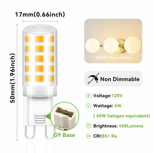 TJOY 24 Pack G9 LED Bulb 4W, 40 Watt Equivalent Halogen, 3000K Warm White