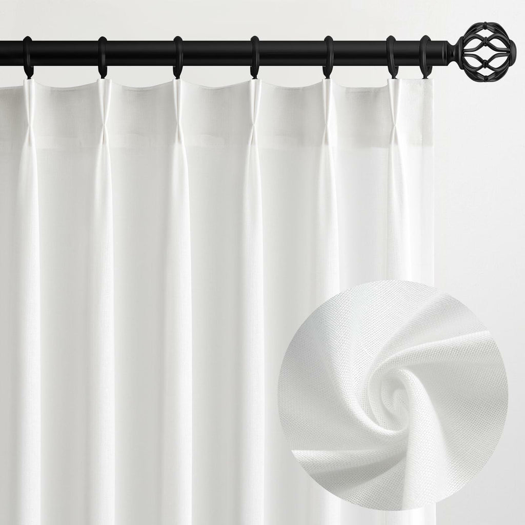 Pinch Pleated Sheer Curtains 84 Inches Long,Light Filtering Semi Sheer White