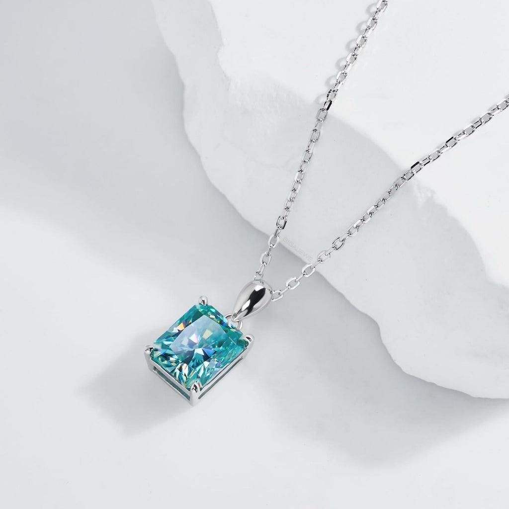 GIGAJEWE Blue Green Color Moissanite Necklace 18K White Gold Plated 925 Silver