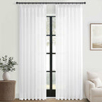 Topfinel Beige White White Linen Curtains 96 Inches Long for Living Room,Pinch