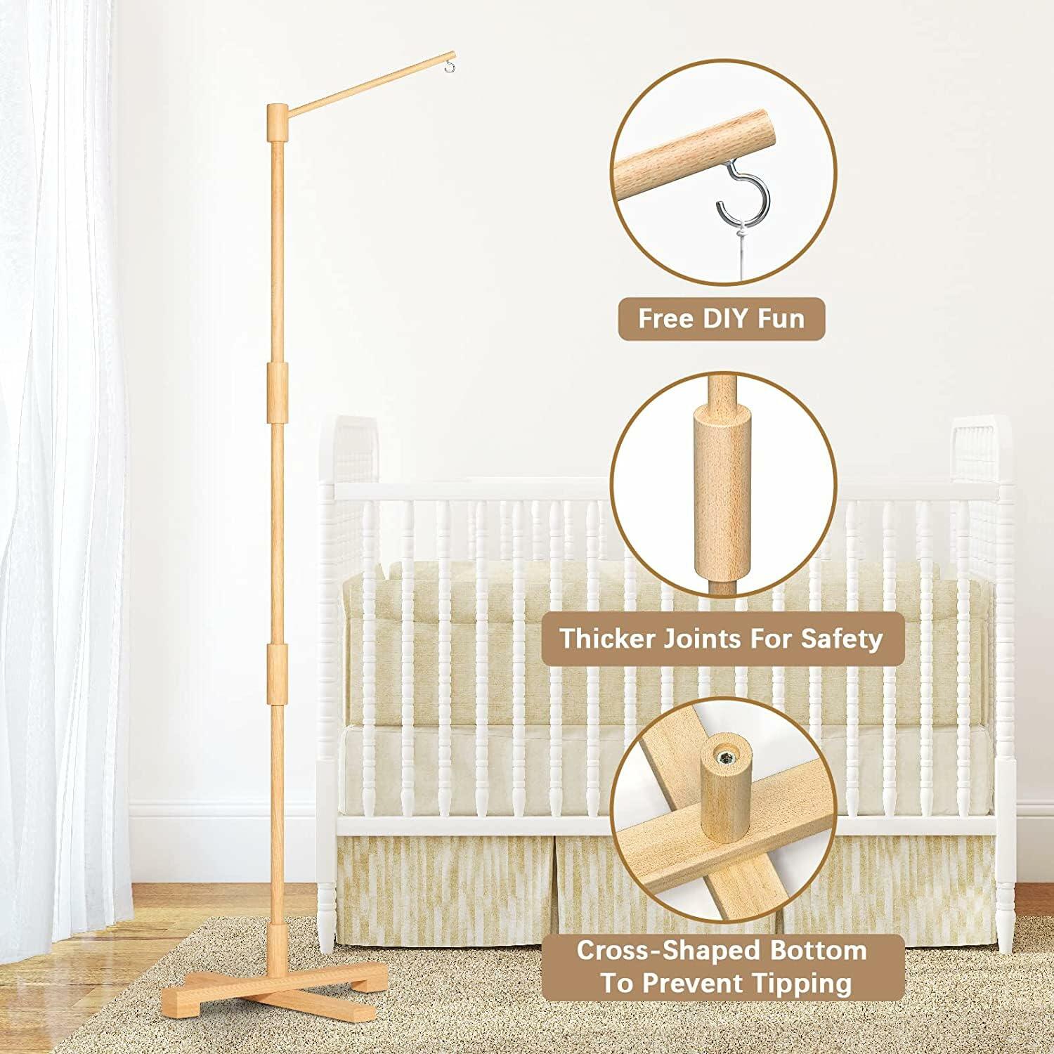 FEISIKE Baby Crib Mobile Arm, 57.4 Inch Mobile Arm for Crib Wooden Nursery Decor