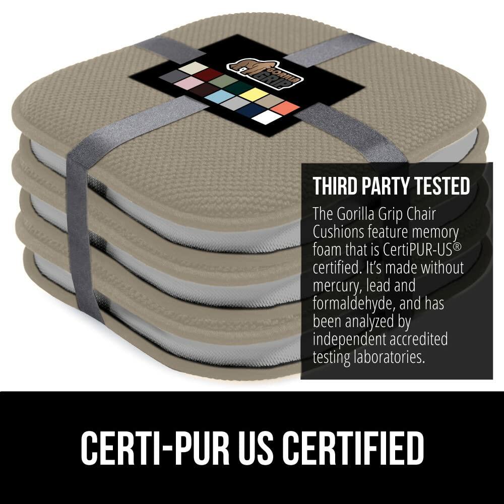 GORILLA GRIP Slip Resistant Chair Cushions, No Ties Required, Set of 6 Memory