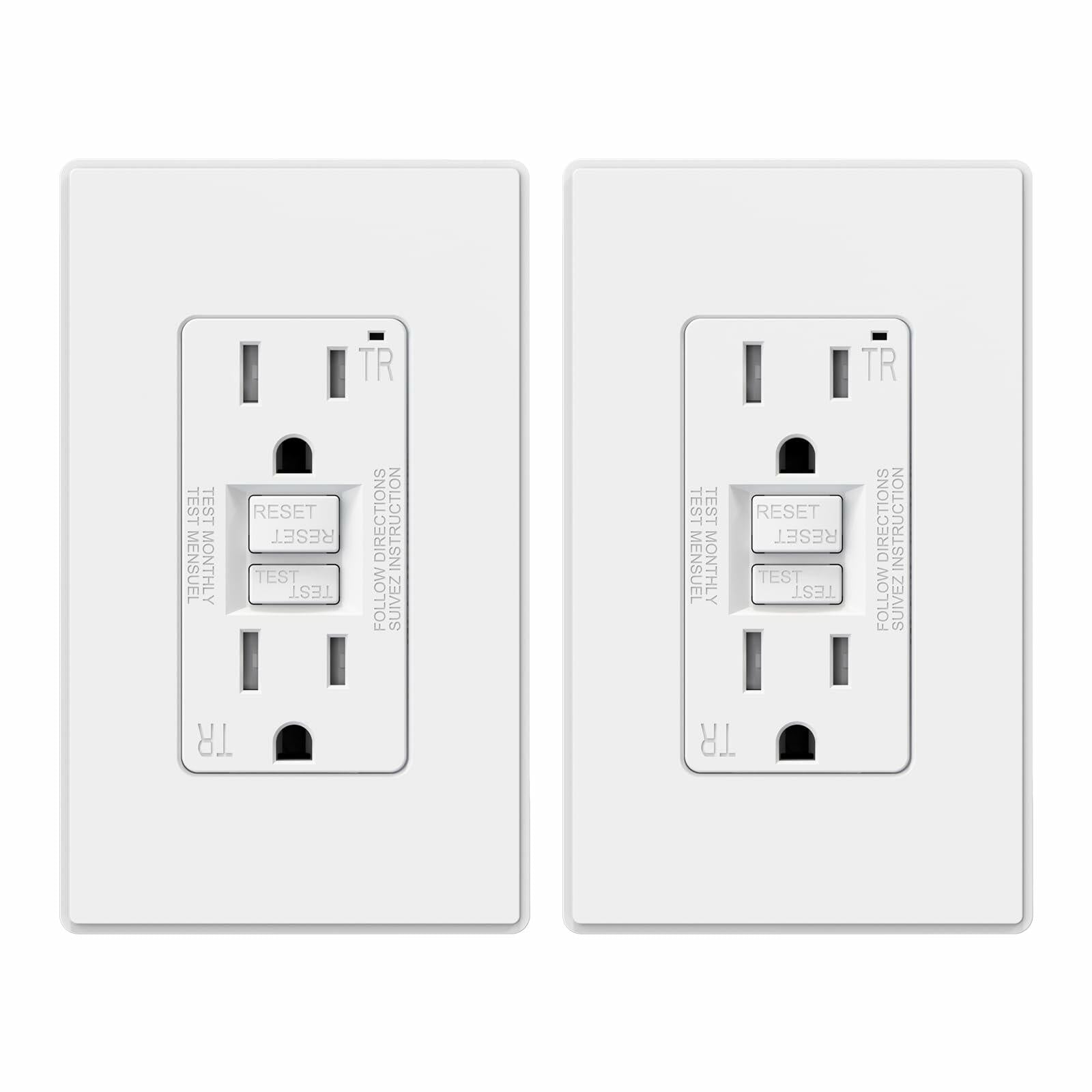 2 PACK ELEGRP GFCI Outlet 15 Amp, Self-Test GFI Electrical Outlet with Thinner