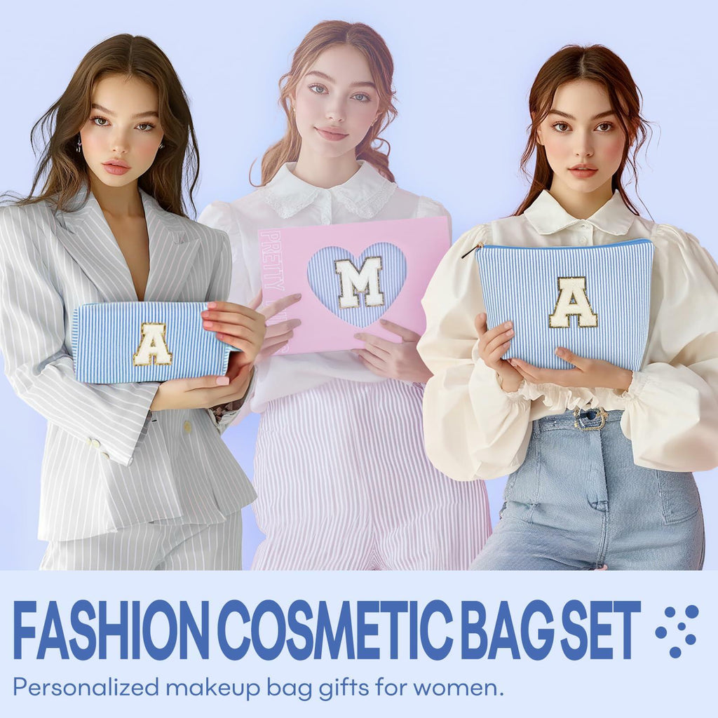 2 PCS Initial Makeup Bags for Women: Cosmetic Bag for Travel Toiletry - Birthday