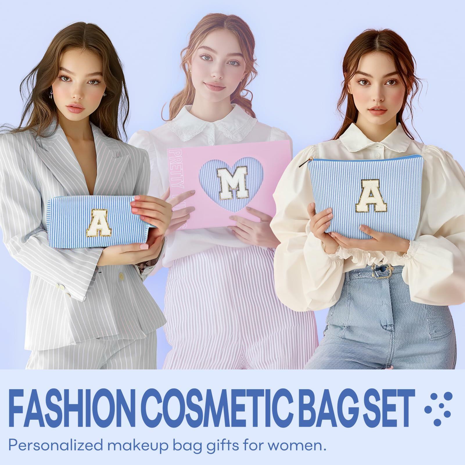 2 PCS Initial Makeup Bags for Women: Cosmetic Bag for Travel Toiletry - Birthday