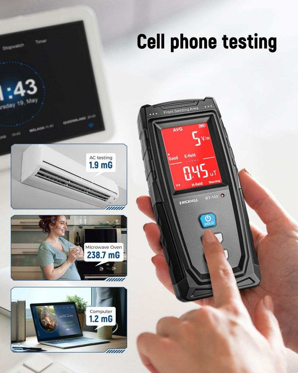 ERICKHILL EMF Meter, Detects Electric and Magnetic Fields, Handheld Digital EMF