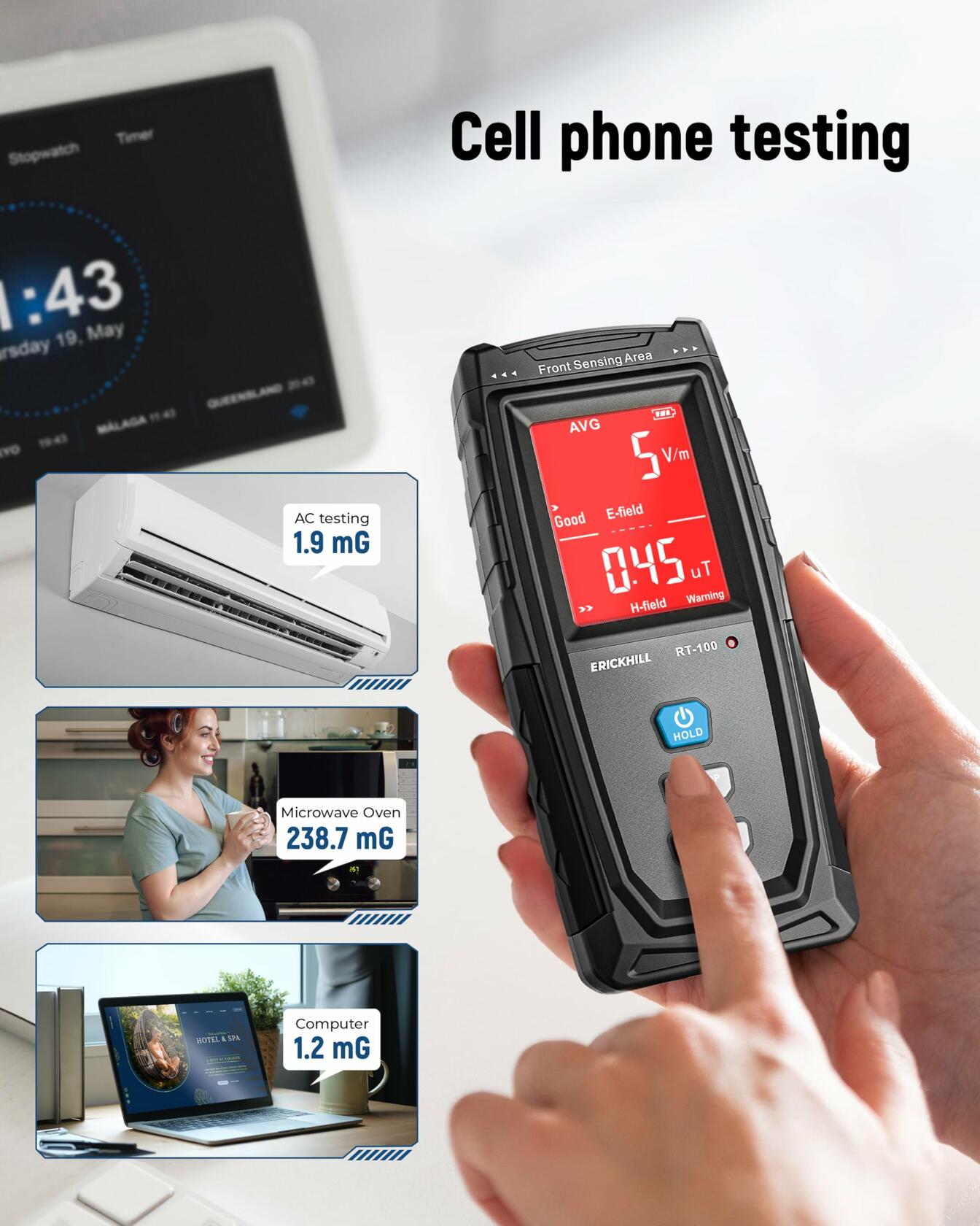 ERICKHILL EMF Meter, Detects Electric and Magnetic Fields, Handheld Digital EMF