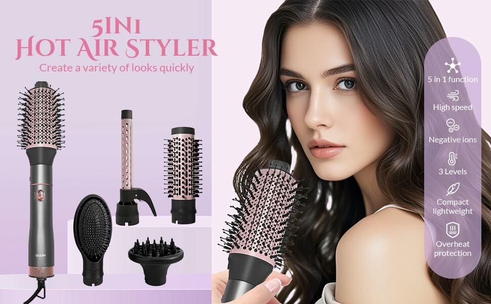 5 in 1 Negative Ion Hair Dryer Brush Blow Dryer Brush Set, Hot Air Styler with