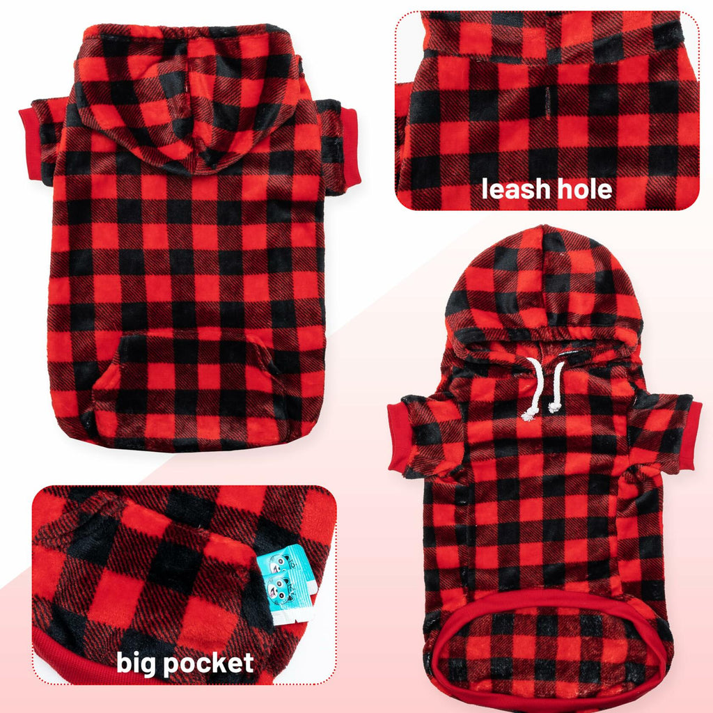 ALUZAEMO XXL Dog Hoodie for Large Meidum Small Dogs, Winter Plaid Fleece Warm
