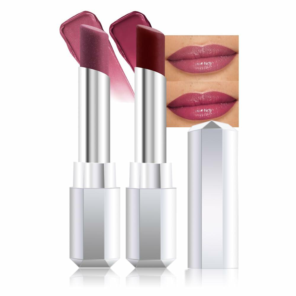 evpct 2Pcs Mauve Plum Cherry Honey Lipstick Tinted Lip Balm, Sheer Hydrating
