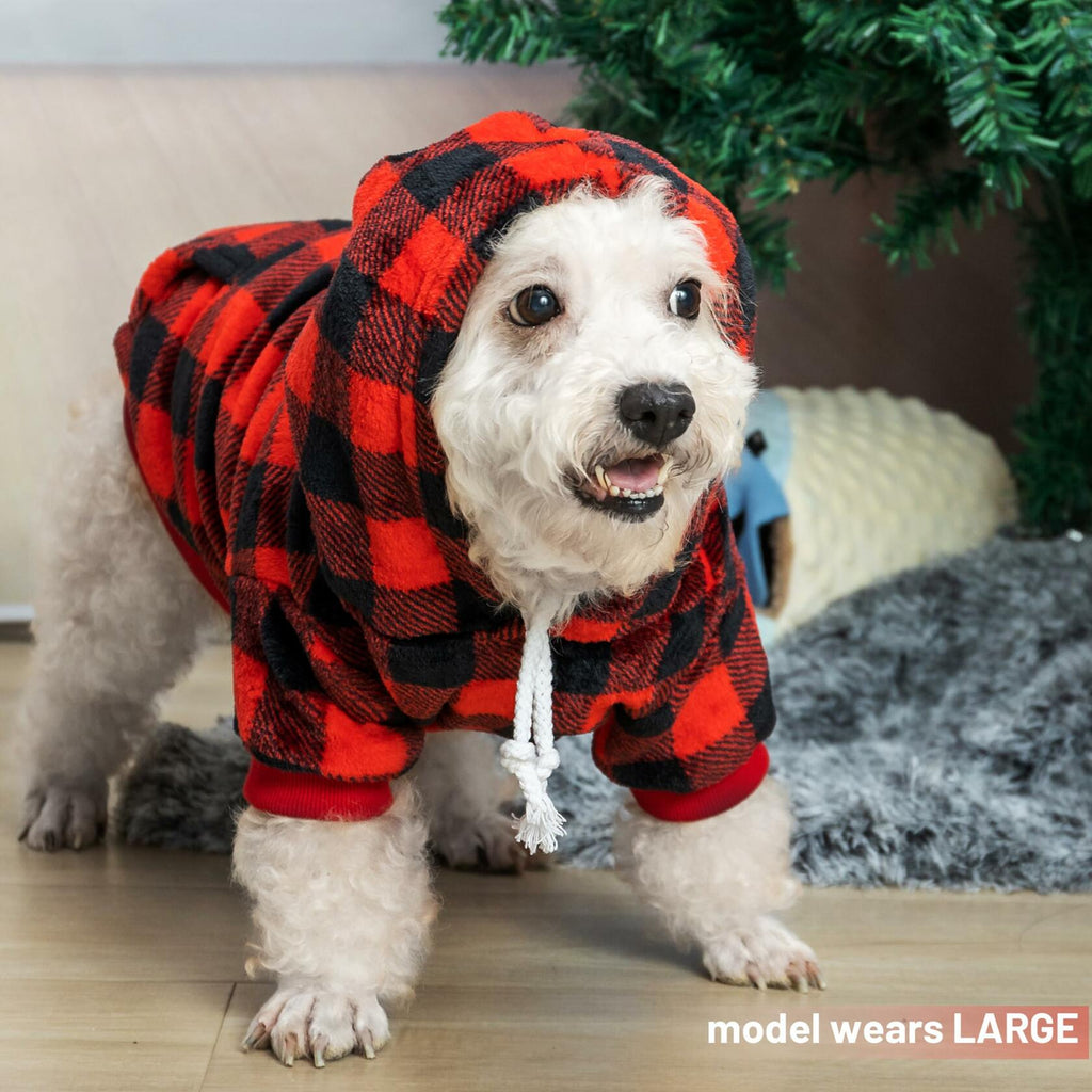 ALUZAEMO XXL Dog Hoodie for Large Meidum Small Dogs, Winter Plaid Fleece Warm