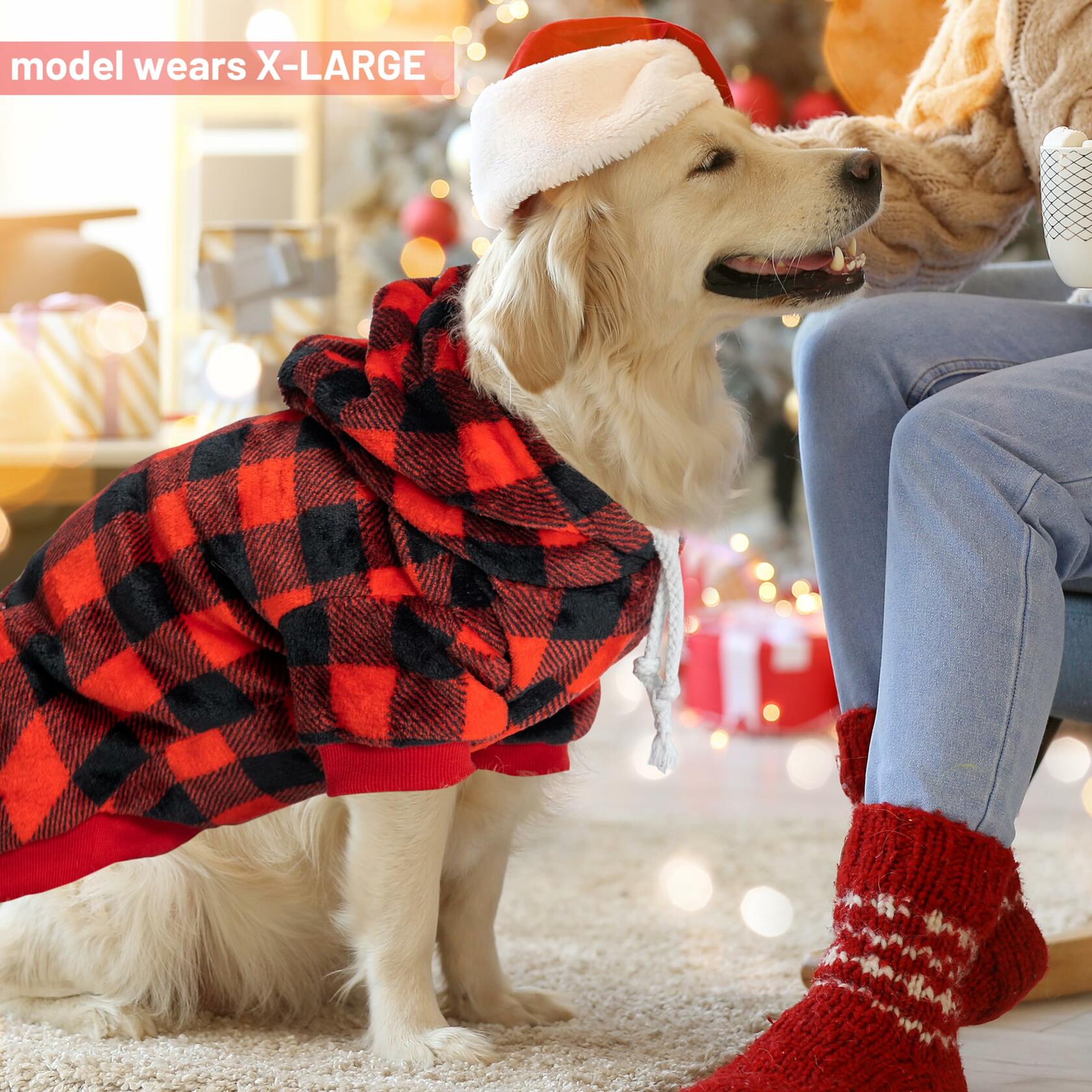 ALUZAEMO XXL Dog Hoodie for Large Meidum Small Dogs, Winter Plaid Fleece Warm