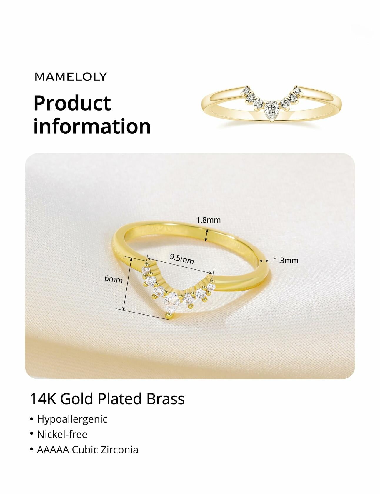 Mameloly Wedding Bands for Women Pear & Round Shaped CZ 14K Gold Plated Cubic