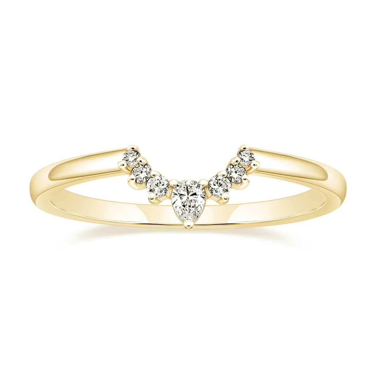 Mameloly Wedding Bands for Women Pear & Round Shaped CZ 14K Gold Plated Cubic