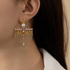 Hanukkah Earrings for Women Pearl Menorah Earrings Stud Jewish Holiday Jewelry