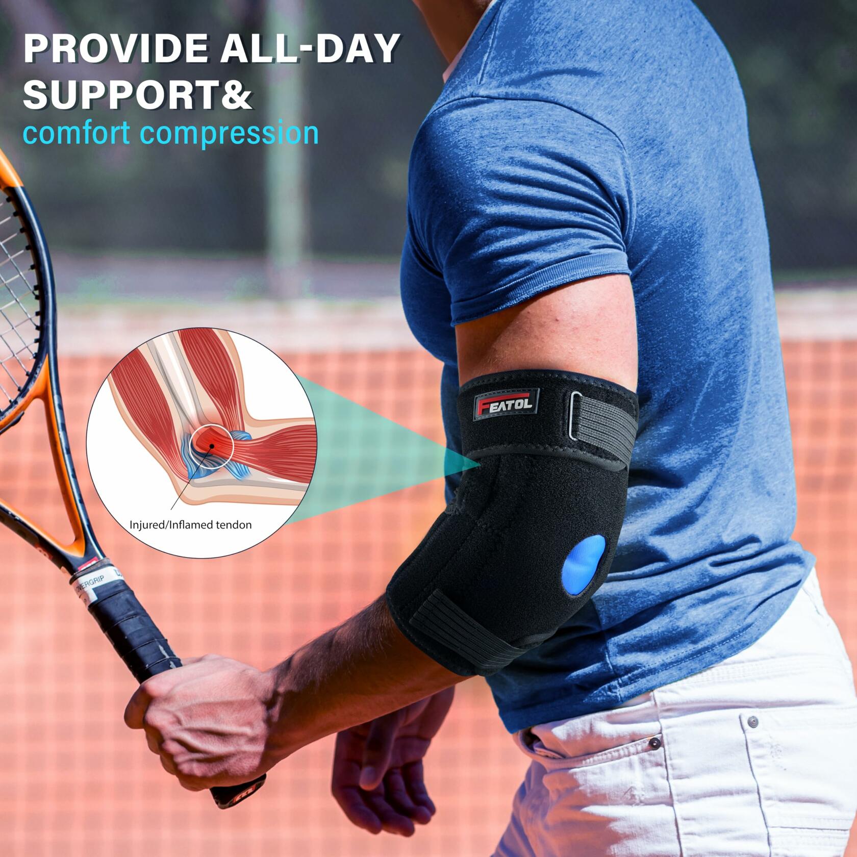FEATOL Elbow Brace with Ice Pack for Tendonitis and Tennis Elbow-Pain Relief for