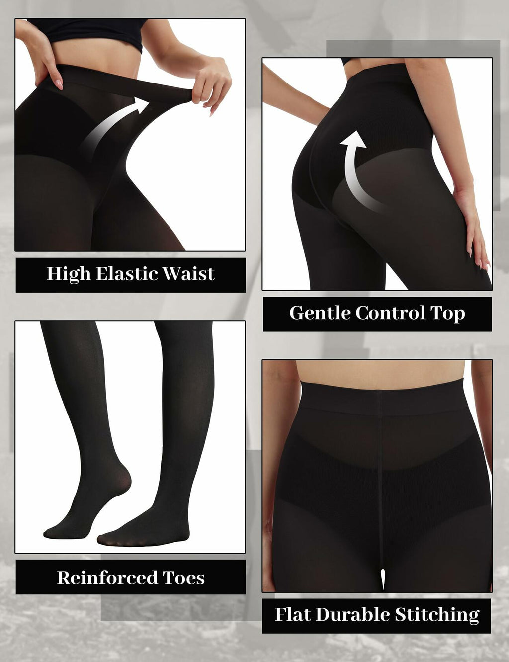 DDOBB 3 Pairs 80D Tights for Women Opaque Black High Waisted Stockings Womens