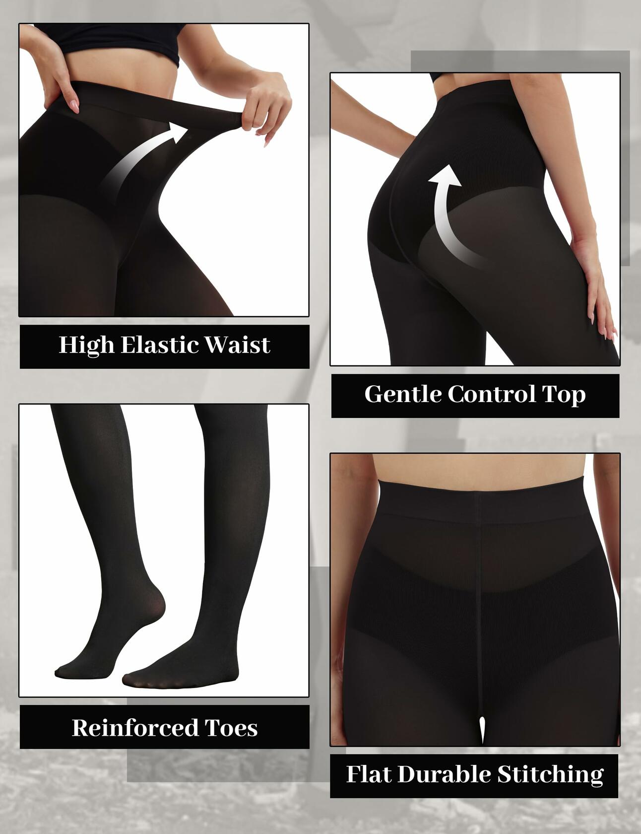 DDOBB 3 Pairs 80D Tights for Women Opaque Black High Waisted Stockings Womens