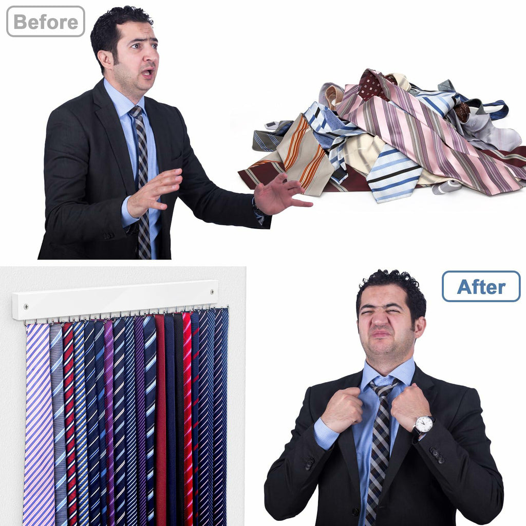 Tie Rack Wall Mounted, Belt Rack Tie Organizer for Men with 20 Storage Hooks,