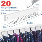 Tie Rack Wall Mounted, Belt Rack Tie Organizer for Men with 20 Storage Hooks,