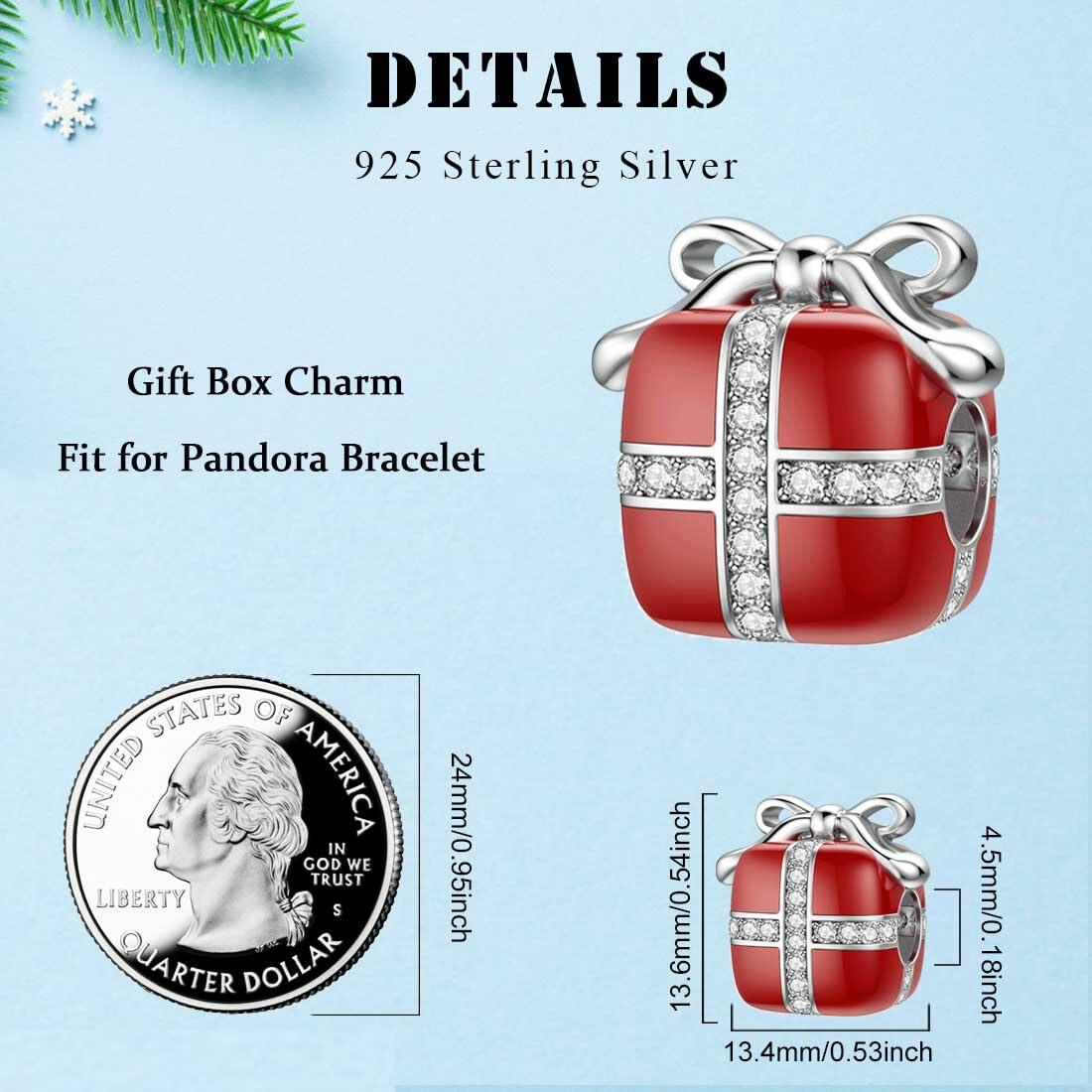 SEVENWELL Red Enamel Box Charms for Bracelet, 925 Sterling Silver Sparkly CZ
