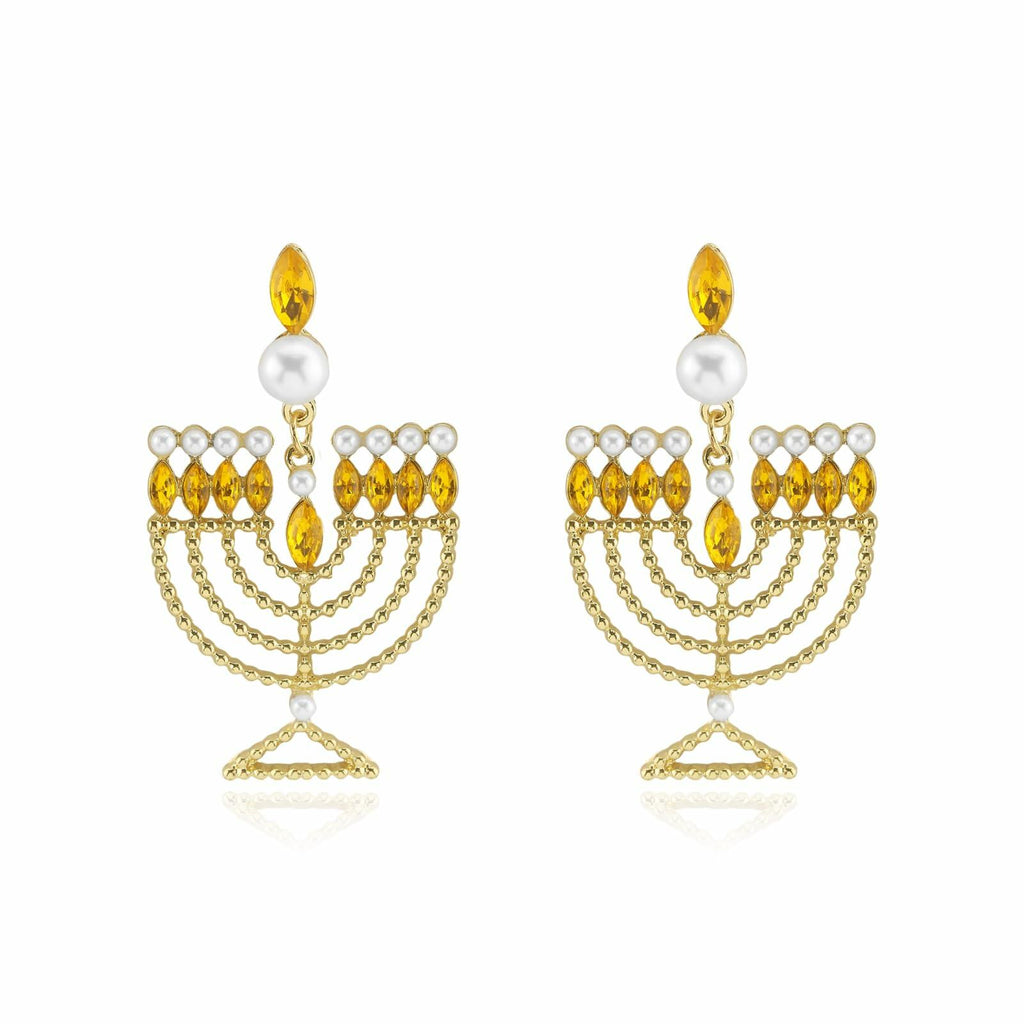 Hanukkah Earrings for Women Pearl Menorah Earrings Stud Jewish Holiday Jewelry