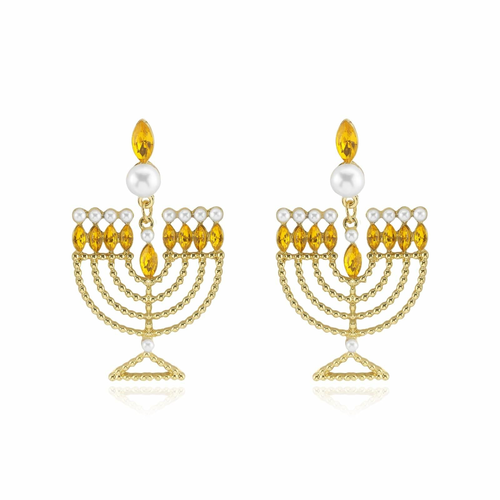 Hanukkah Earrings for Women Pearl Menorah Earrings Stud Jewish Holiday Jewelry