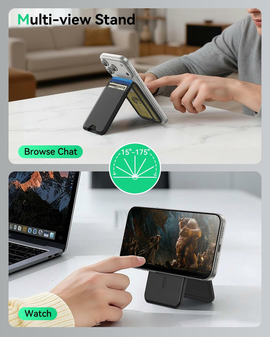 Fanseesy for MagSafe Wallet with Stand, 5 Card Holder, Slim Leather Magnetic