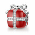 SEVENWELL Red Enamel Box Charms for Bracelet, 925 Sterling Silver Sparkly CZ