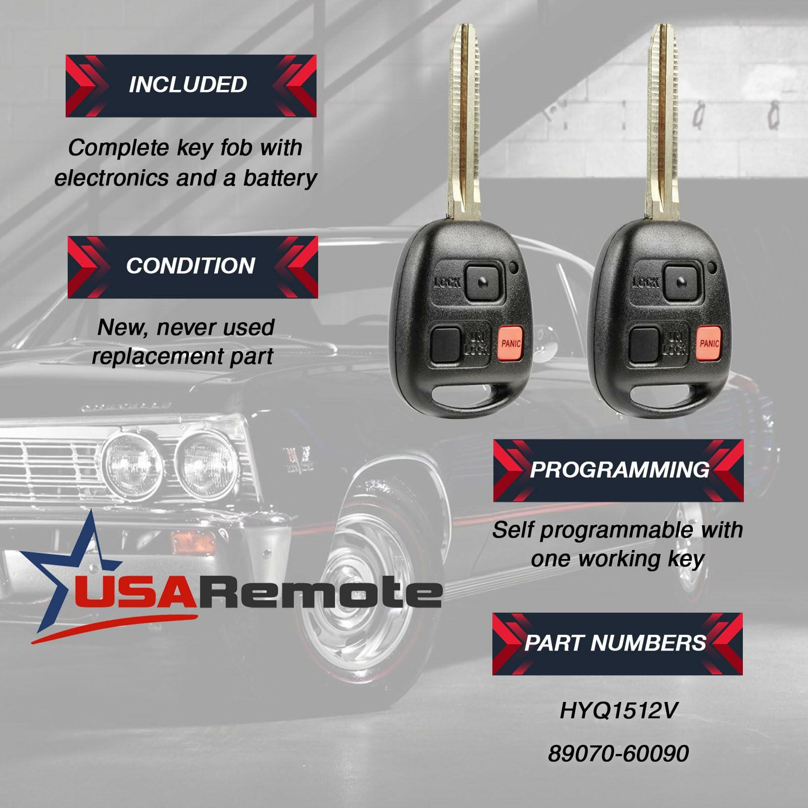 2 PACK Car Key Fob Keyless Entry Remote fits Toyota 1998 1999 2000 2001 2002