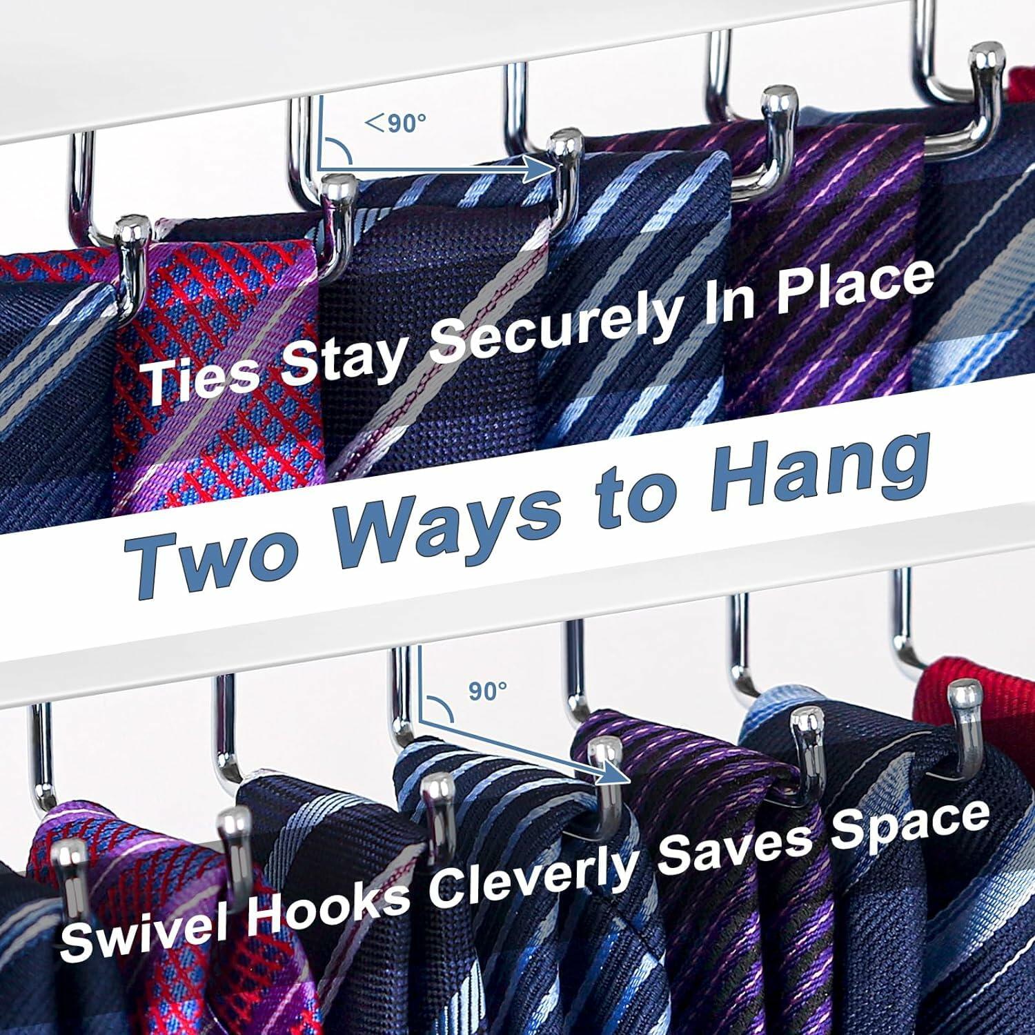 Tie Rack Wall Mounted, Belt Rack Tie Organizer for Men with 20 Storage Hooks,