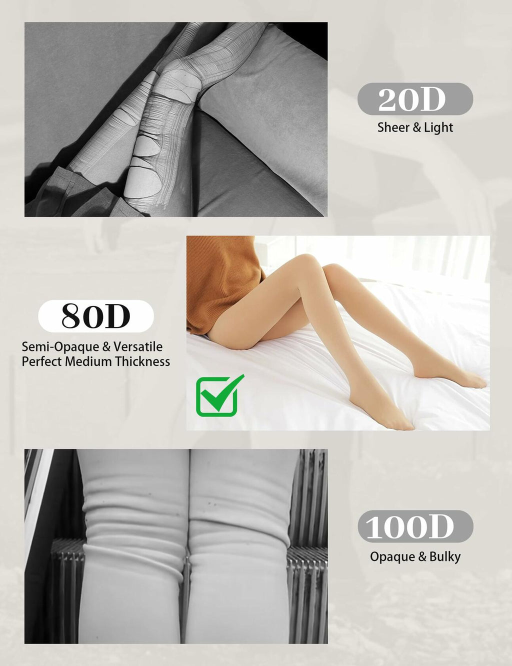 DDOBB 3 Pairs 80D Tights for Women Opaque Black High Waisted Stockings Womens