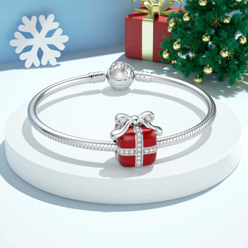 SEVENWELL Red Enamel Box Charms for Bracelet, 925 Sterling Silver Sparkly CZ