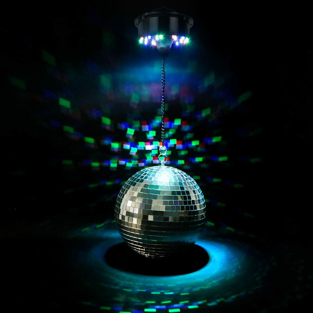 Meagoo Disco Ball with Motor and Light, 8" Hanging Mirror Ball and 6RPM