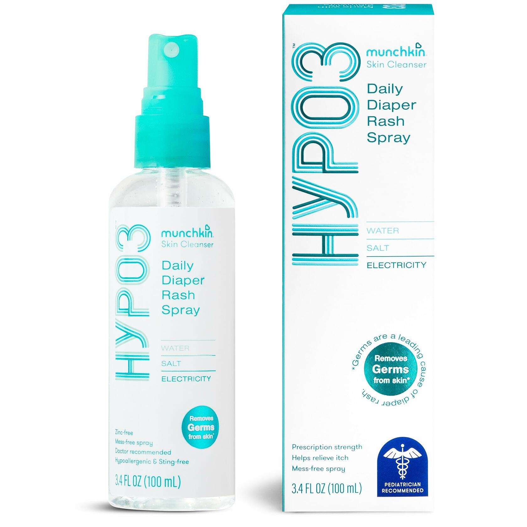 Munchkin HYP03 Diaper Rash Hypochlorous Acid Spray for Face and Body, Removes