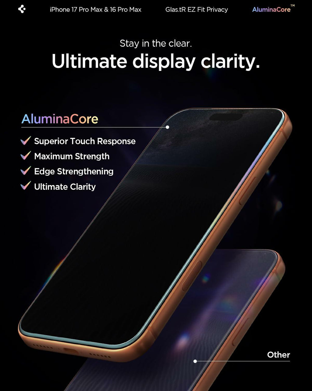 Spigen AluminaCore Tempered Glass Screen Protector [Glas.tR EZ Fit - Privacy]
