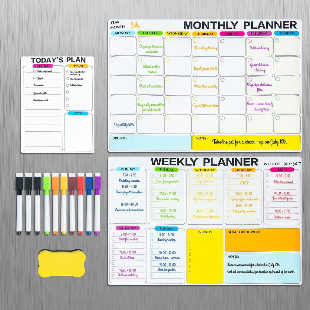3 Pack Dry Erase Calendar for Fridge, 16.5 x 12 Monthly & Weekly & Daily Chore