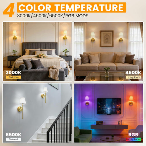 LUTEC Battery Operated Wall Sconce Set of 2,Rechargeable Wall Sconce, 12 Colors