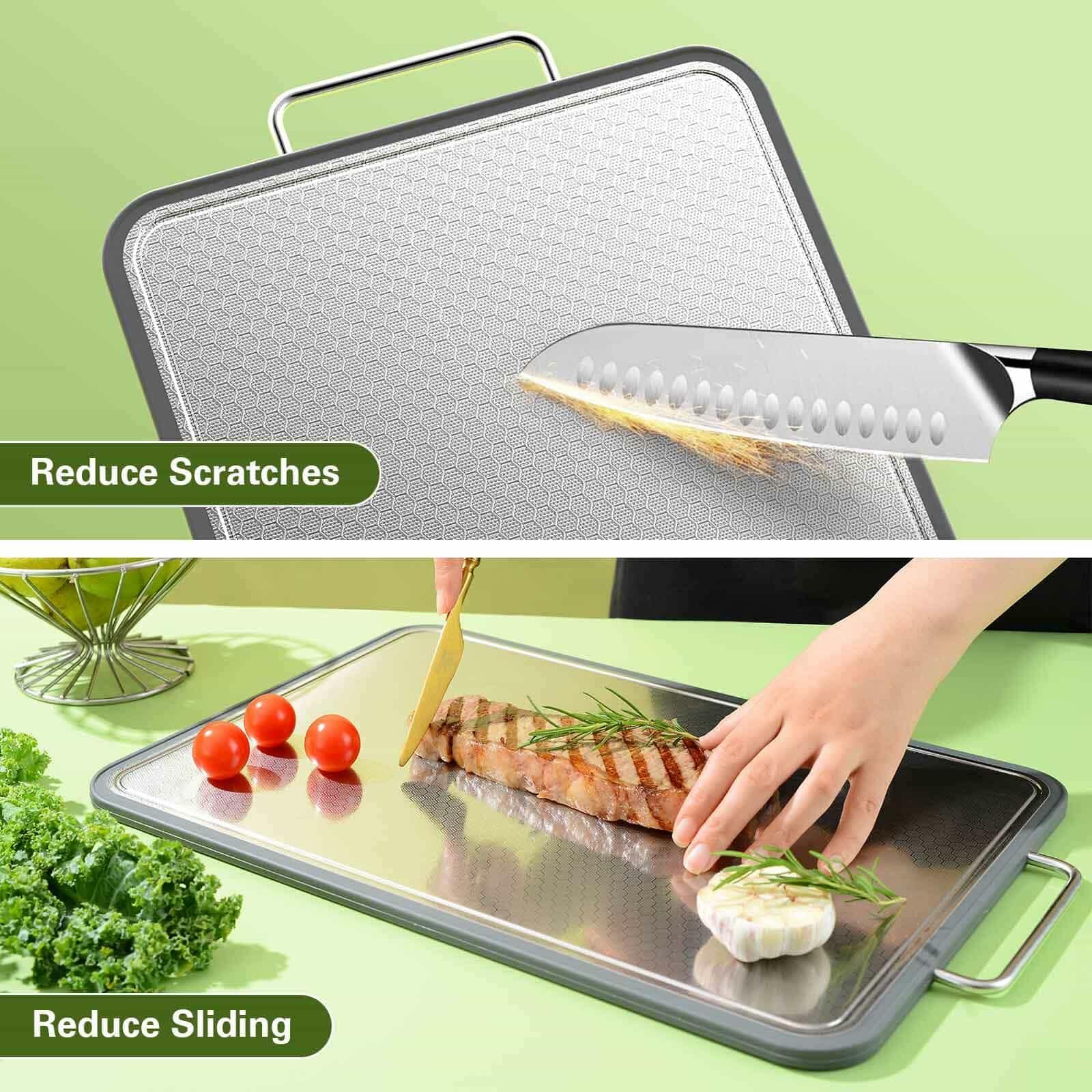 Stainless Steel Cutting Board 16''×11'', Double Sided 304 Steel Cutting Board